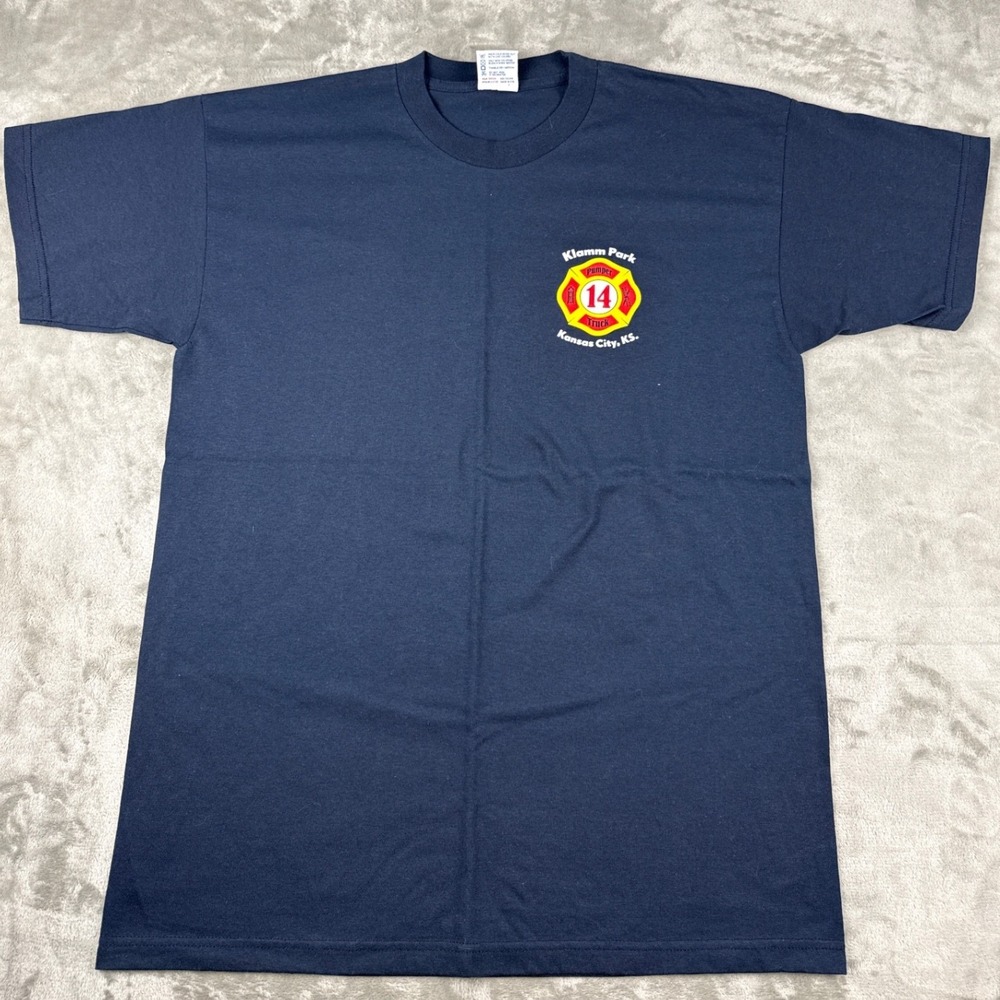 Bayside Mens XL Kansas City Fire Dept Station 14 Klamm Park Graphic T-Shirt Navy
